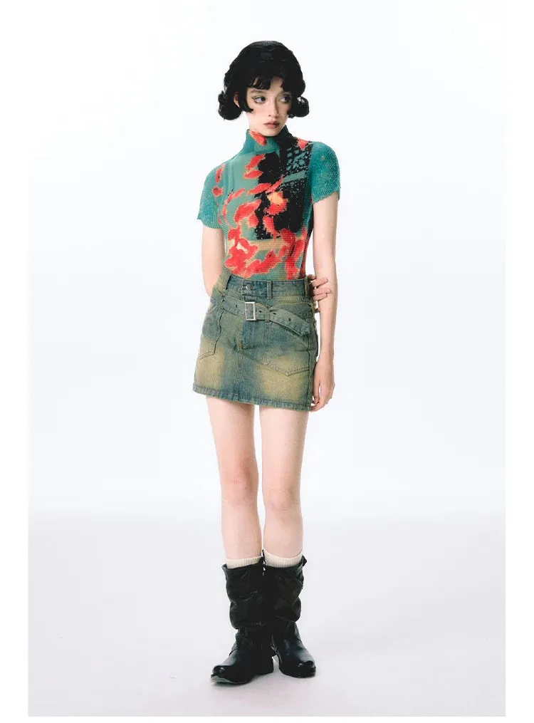 Womens Tie-Dye Bodycon Crop Top  Short Sleeve Y2K Coquette Kawaii Aesthetic Tee