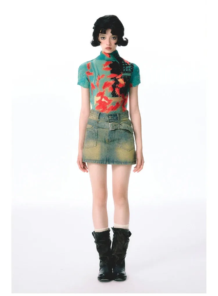 Womens Tie-Dye Bodycon Crop Top  Short Sleeve Y2K Coquette Kawaii Aesthetic Tee