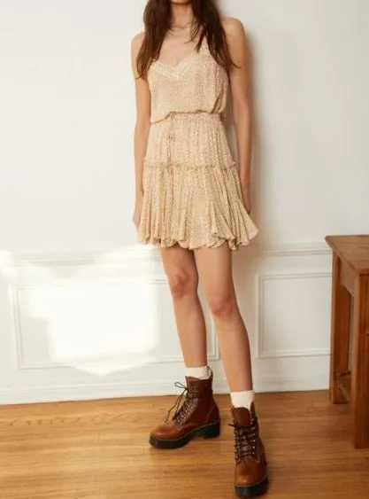 woven spaghetti strap tank top - printed taupe brown