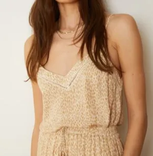 woven spaghetti strap tank top - printed taupe brown